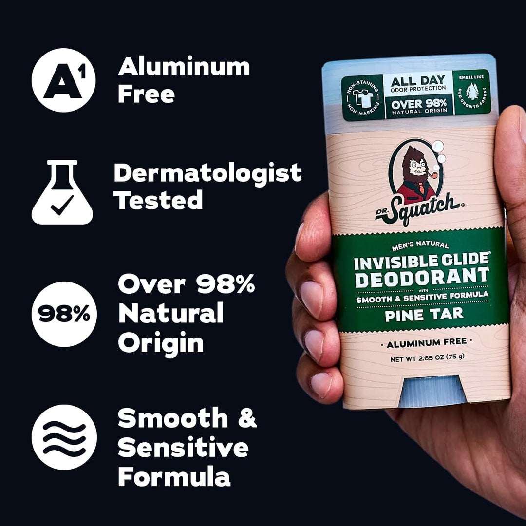 Dr. Squatch Invisible Glide Natural Desodorante para hombre, desliz...