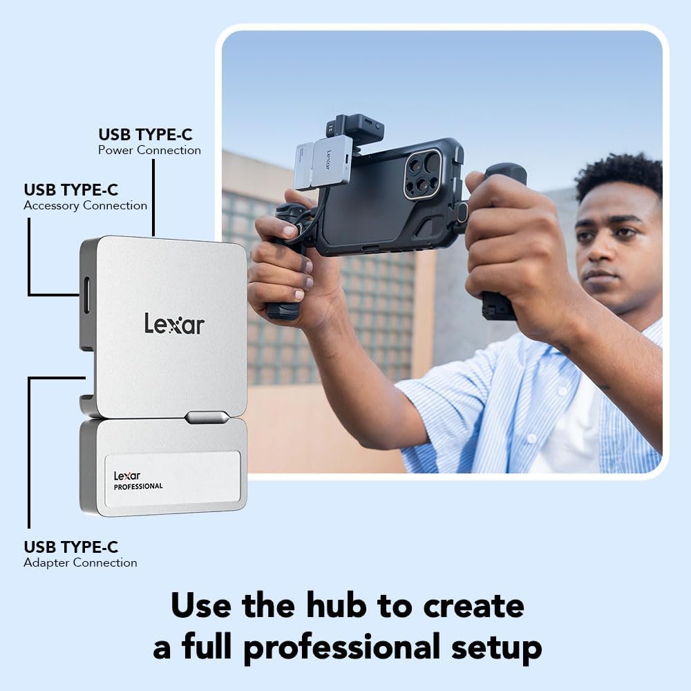 Lexar SSD portátil Go de 1 TB con concentrador, lectura de 1050 MB\...