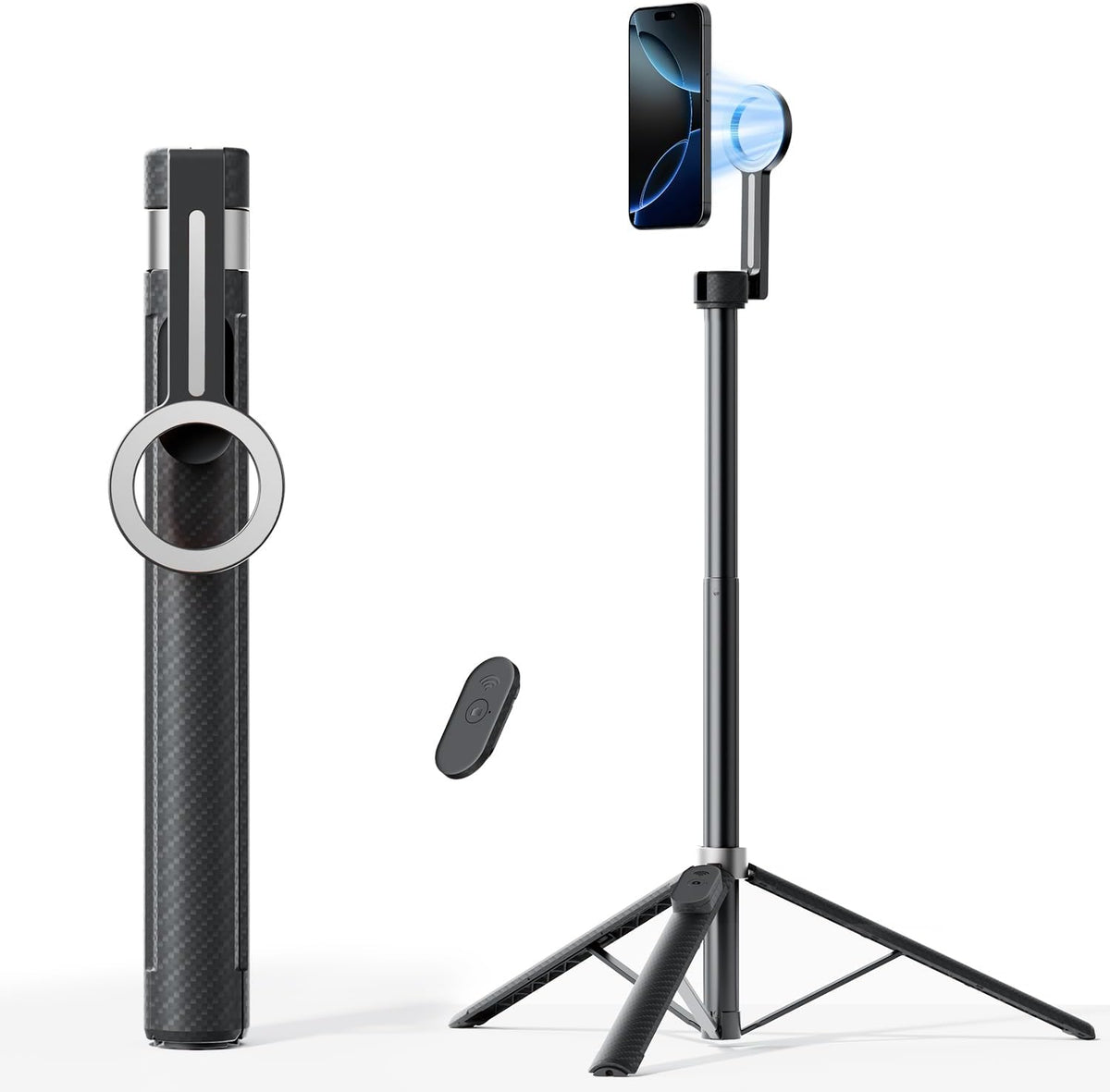TODI Trípode magnético de 65" para iPhone con control remoto, palo selfie para iPhone Magsafe, soporte de trípode para teléfono celular para grabación, trípode de viaje compatible con las series 16/15