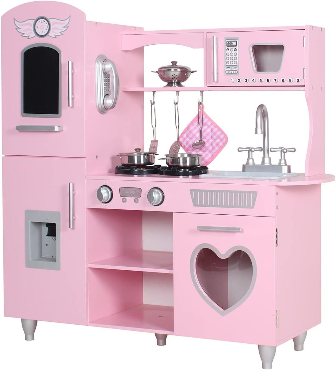 TaoHFE Juego de cocina LED mejorado para niños, cocina de madera, b...