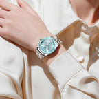 OLEVS Reloj para Mujer Moderno de Moda con Diamantes para Damas Analógico, Acero Inoxidable, Resistente al Agua, Luminosa, Día, Fecha, Dos Tonos