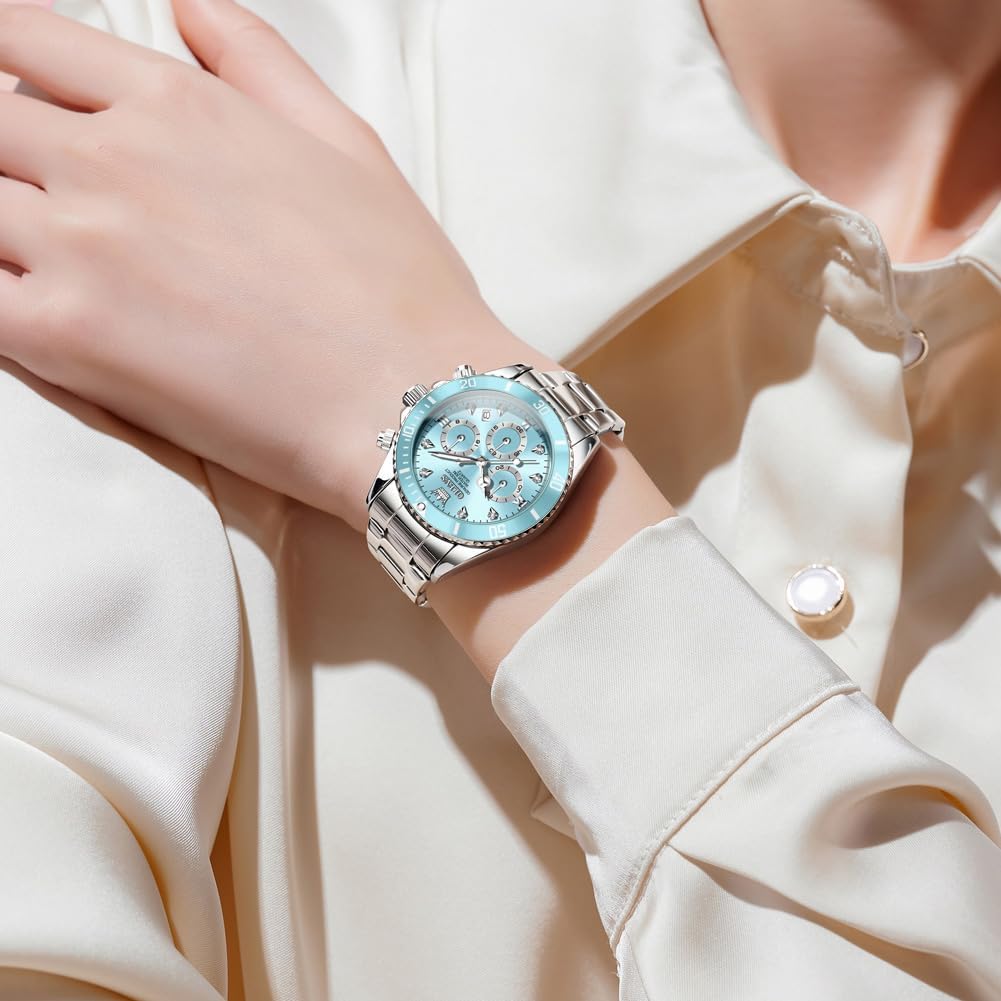 OLEVS Reloj para Mujer Moderno de Moda con Diamantes para Damas Analógico, Acero Inoxidable, Resistente al Agua, Luminosa, Día, Fecha, Dos Tonos