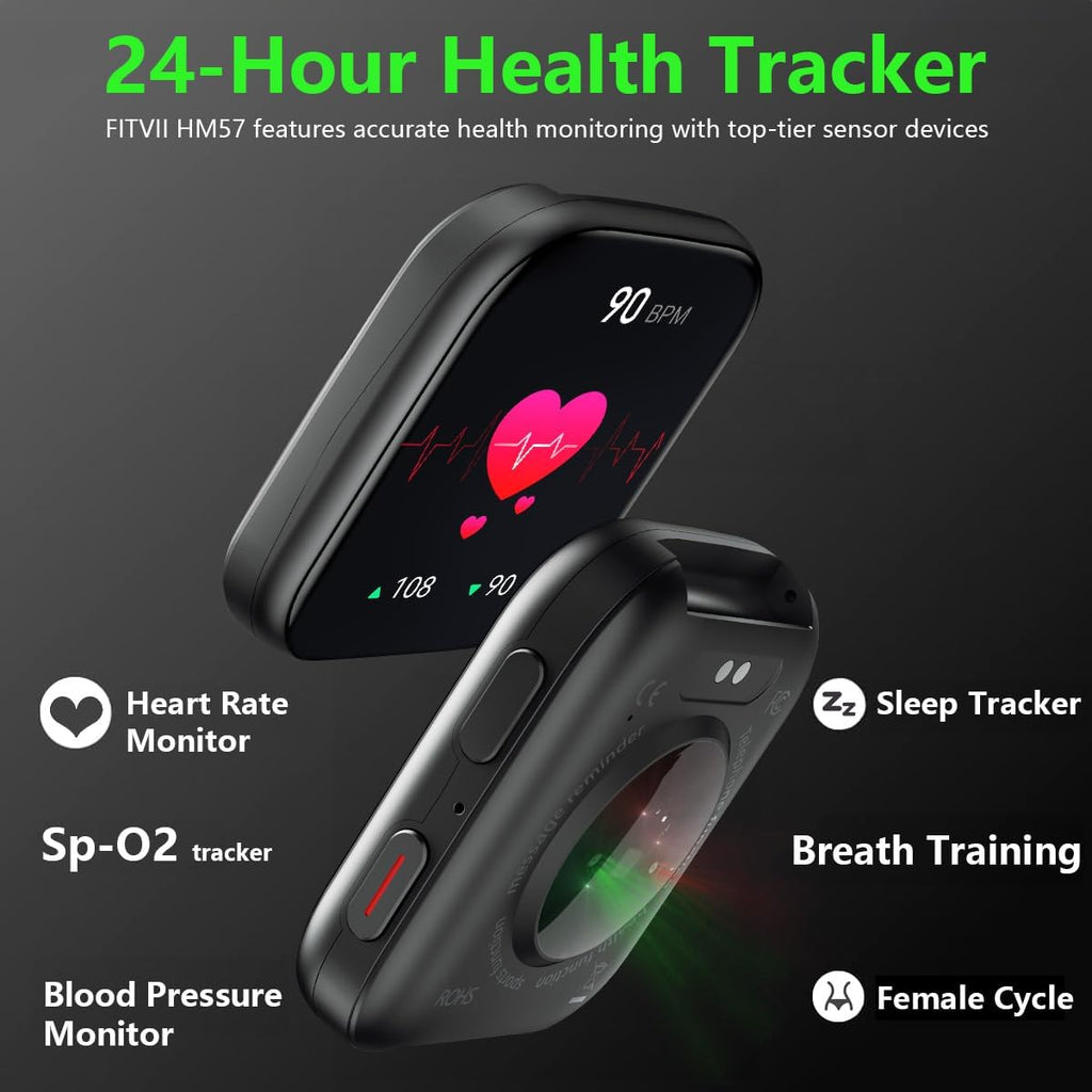 FITVII Reloj Inteligente de Salud y Fitness (Responder/Realizar Llamadas), Reloj Inteligente con Monitoreo de Frecuencia Cardíaca y Presión Arterial 24/7, Seguimiento del Sueño, Monitor de Oxígeno en