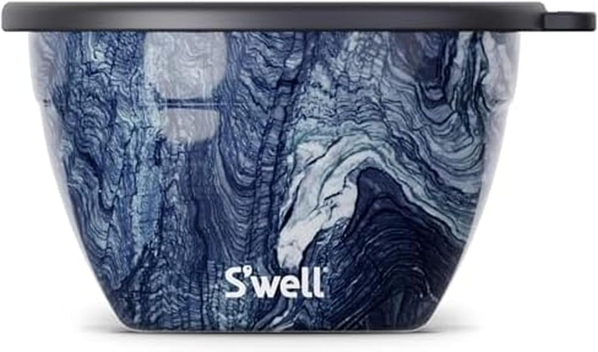 S'well Kit de ensaladera de acero inoxidable de 64 onzas, color azurita, incluye recipiente para condimentos de 2 onzas y bandeja extraíble, a prueba de fugas, fácil de limpiar, apto para lavavajillas
