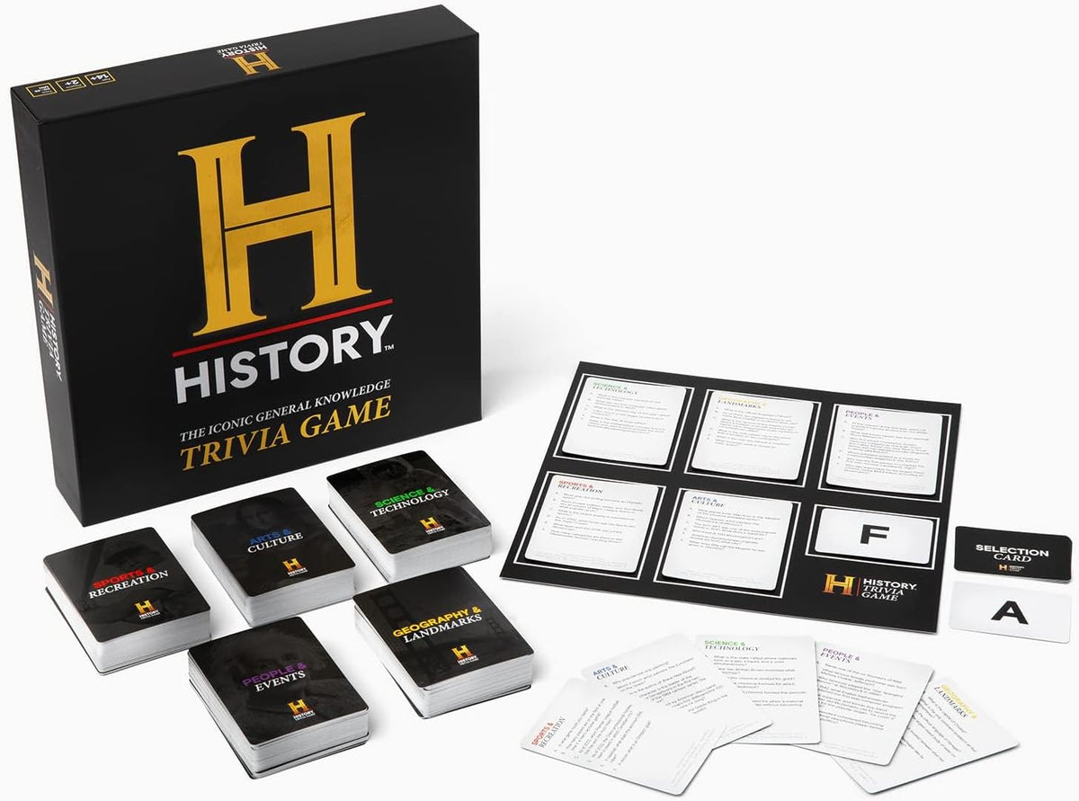 HISTORY Channel Trivia Game - Más de 2000 preguntas de conocimiento general | Juego de cartas de trivia oficial del canal HISTORY y juego de fiesta para adultos, familias y noche de juegos de mesa - Gran regalo para papá y aficionados a la historia