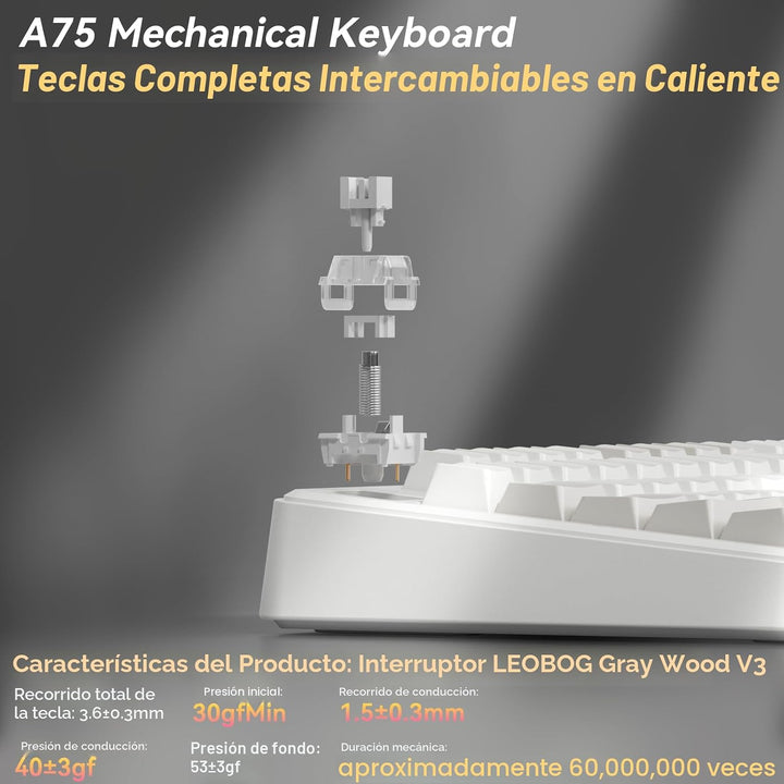 SOLAKAKA Teclado mecánico inalámbrico A75 75%, teclado para juegos...