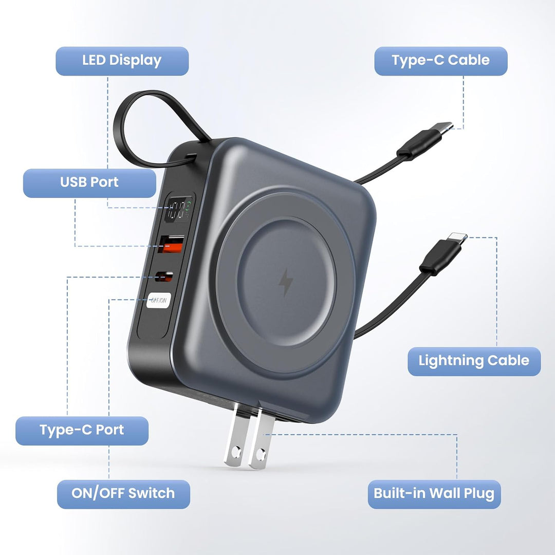 para Magsafe Cargador portátil con enchufe de pared AC, Banco de en...