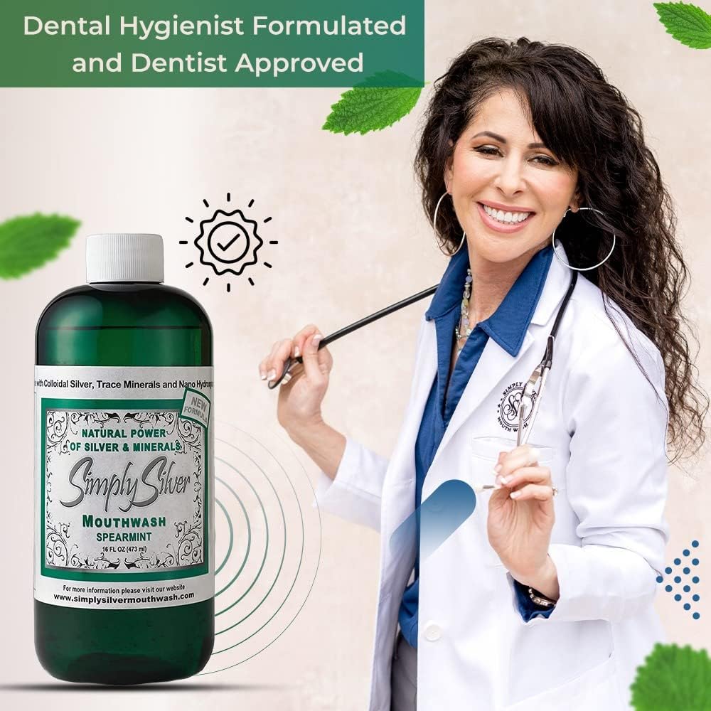 Simply Silver Mouthwash Sabor a menta verde - Fórmula de nano hidro...