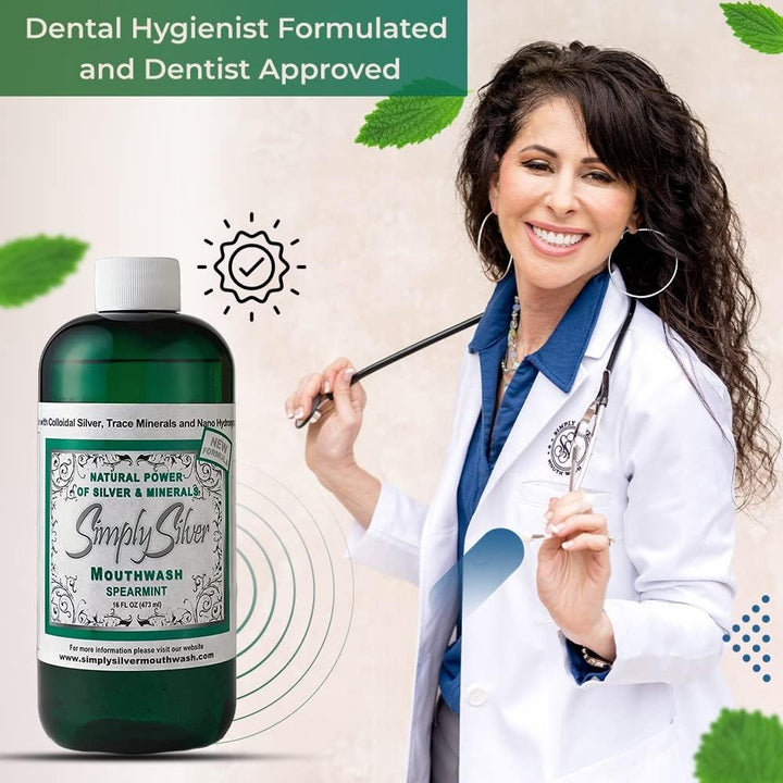 Simply Silver Mouthwash Sabor a menta verde - Fórmula de nano hidro...