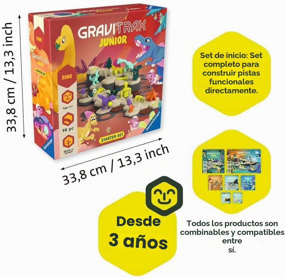 Ravensburger GraviTrax Junior Starter Set L Dino 24586 - Carrera de mármol extensible para niños, hecha de materiales respetuosos con el medio ambiente con mundos temáticos, juguete educativo y de