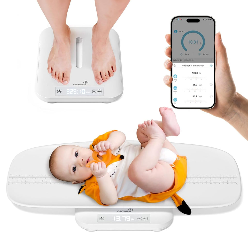 GROWNSY Báscula Inteligente para Bebés/Mascotas, Báscula Digital de Peso para Bebés con Aplicación para Rastrear el Crecimiento de Bebés, Niños Pequeños, Cachorros y Gatos—Soporta Hasta 330 libras