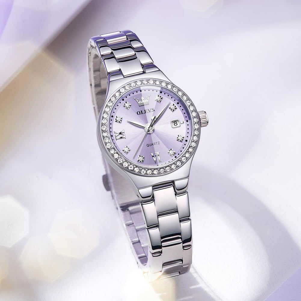 OLEVS Reloj para Mujer Plateado de Acero Inoxidable Elegante Analógico Lúmenes Visibles