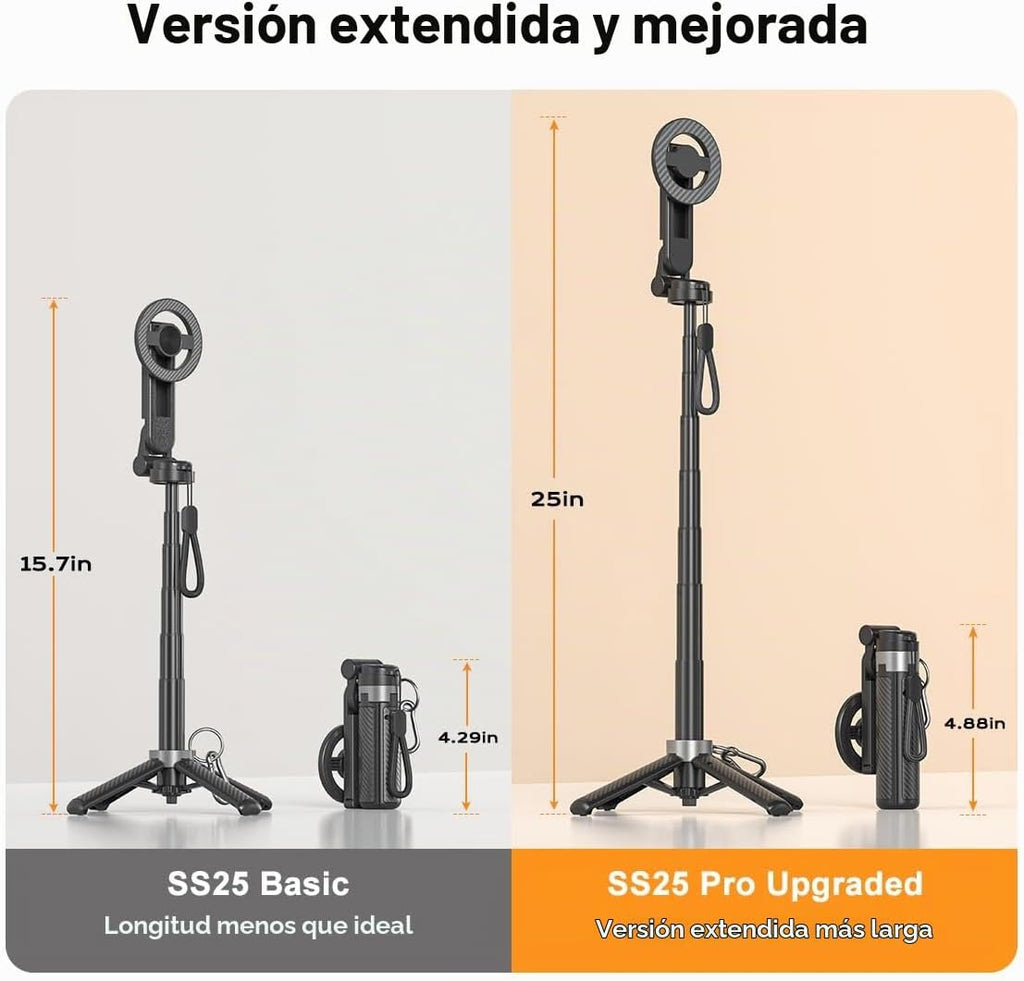 Palo selfie magnético 5 en 1 mejorado con control remoto para teléfono celular con rotación de 360°. Se puede transformar en mini trípode/agarre de cámara/estabilizador de mano / soporte para teléfono