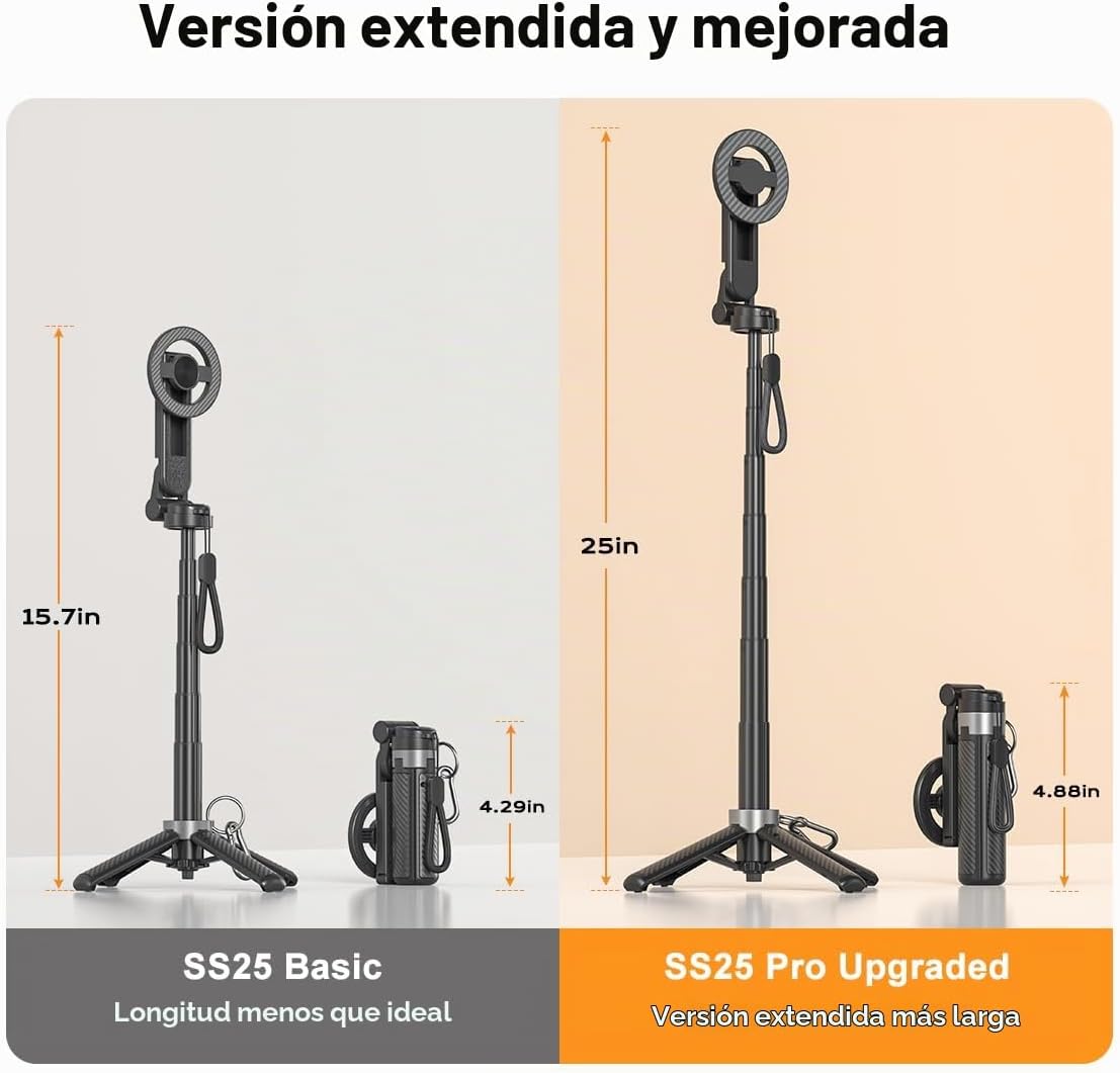 Palo selfie magnético 5 en 1 mejorado con control remoto para teléfono celular con rotación de 360°. Se puede transformar en mini trípode/agarre de cámara/estabilizador de mano / soporte para teléfono