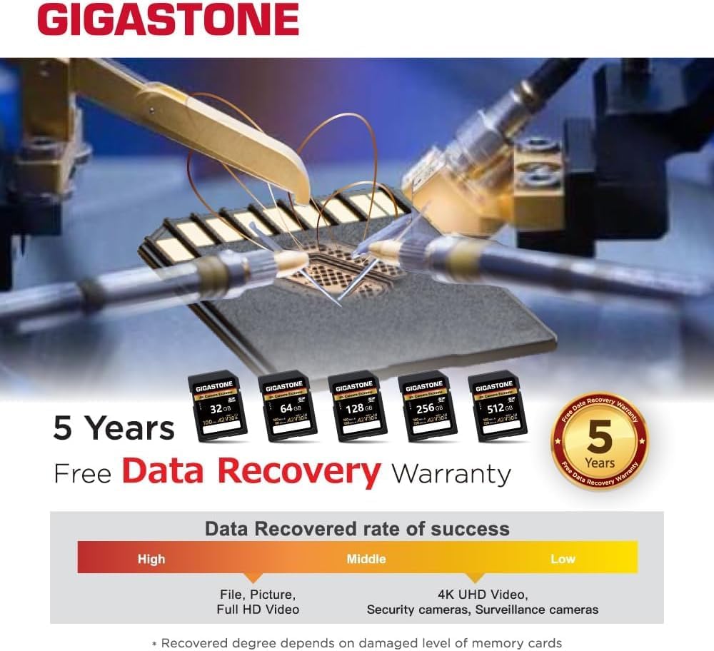 [Recuperación de datos gratuita de 5 años] Tarjeta SD GIGASTONE de 128 GB, paquete de 2 unidades, cámara 4K extrema, UHS-I A2 V30 U3 C10 SDXC de alta velocidad, velocidad de hasta 170 MB/s, compatible