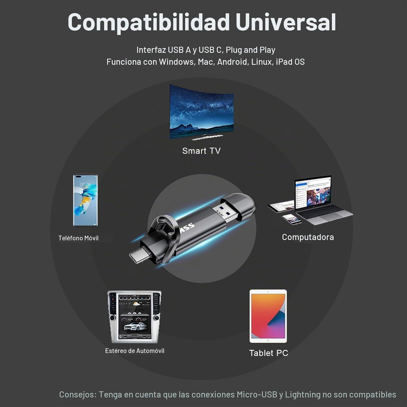 SSK Unidad SSD externa de 512 GB de hasta 550 MB\/s Dual USB C+A 3....