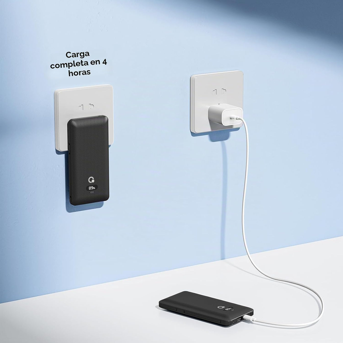 Cargador portátil de 10000 mAh con cables integrados y enchufe de p...