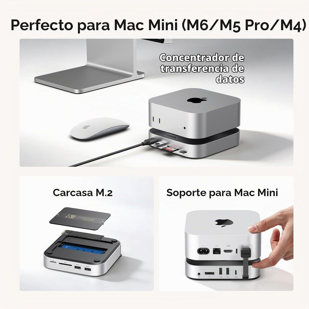 UGREEN Mac mini Dock DP Hub 4K 144Hz con carcasa NVMe