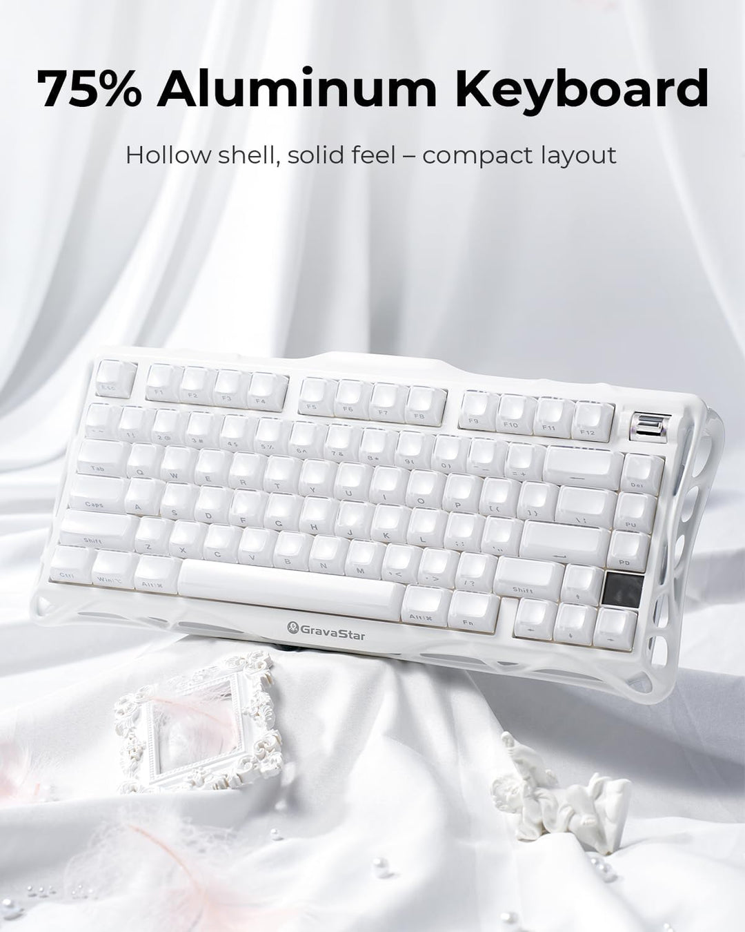 GravaStar Mercury K1 Teclado inalámbrico 75% blanco, teclado mecáni...