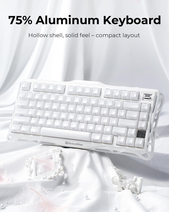 GravaStar Mercury K1 Teclado inalámbrico 75% blanco, teclado mecáni...