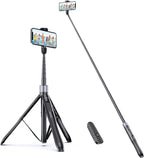 ATUMTEK Trípode para selfie stick de 60 pulgadas, todo en uno, extensible con control remoto Bluetooth, rotación de 360° para iPhone y Android, grabación de video, vlogging, transmisión en vivo, color negro