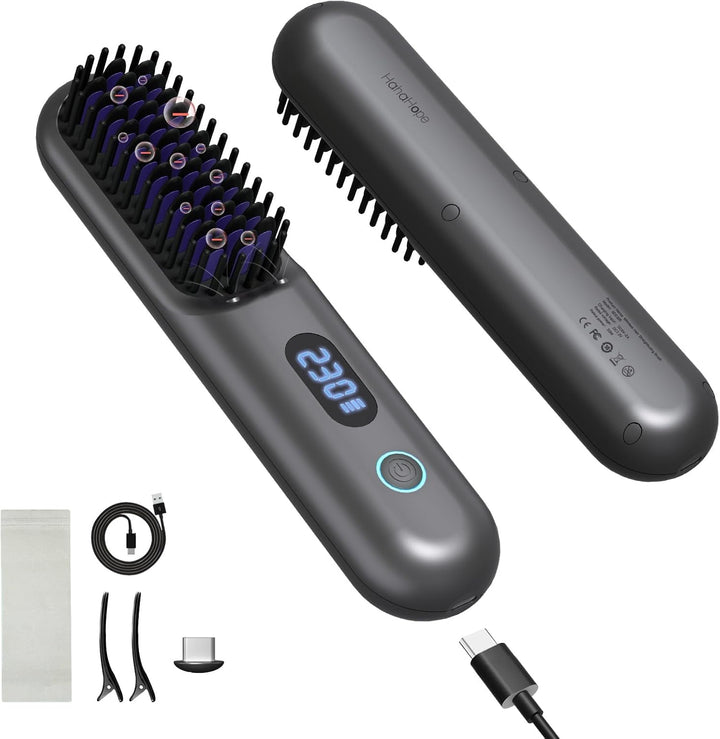 Cepillo alisador de pelo inalámbrico, cepillo alisador portátil con...