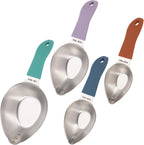 Juego de 4 tazas medidoras de acero inoxidable para ingredientes secos y líquidos con asas de silicona antideslizantes y medidas grabadas con láser, tazas medidoras de metal
