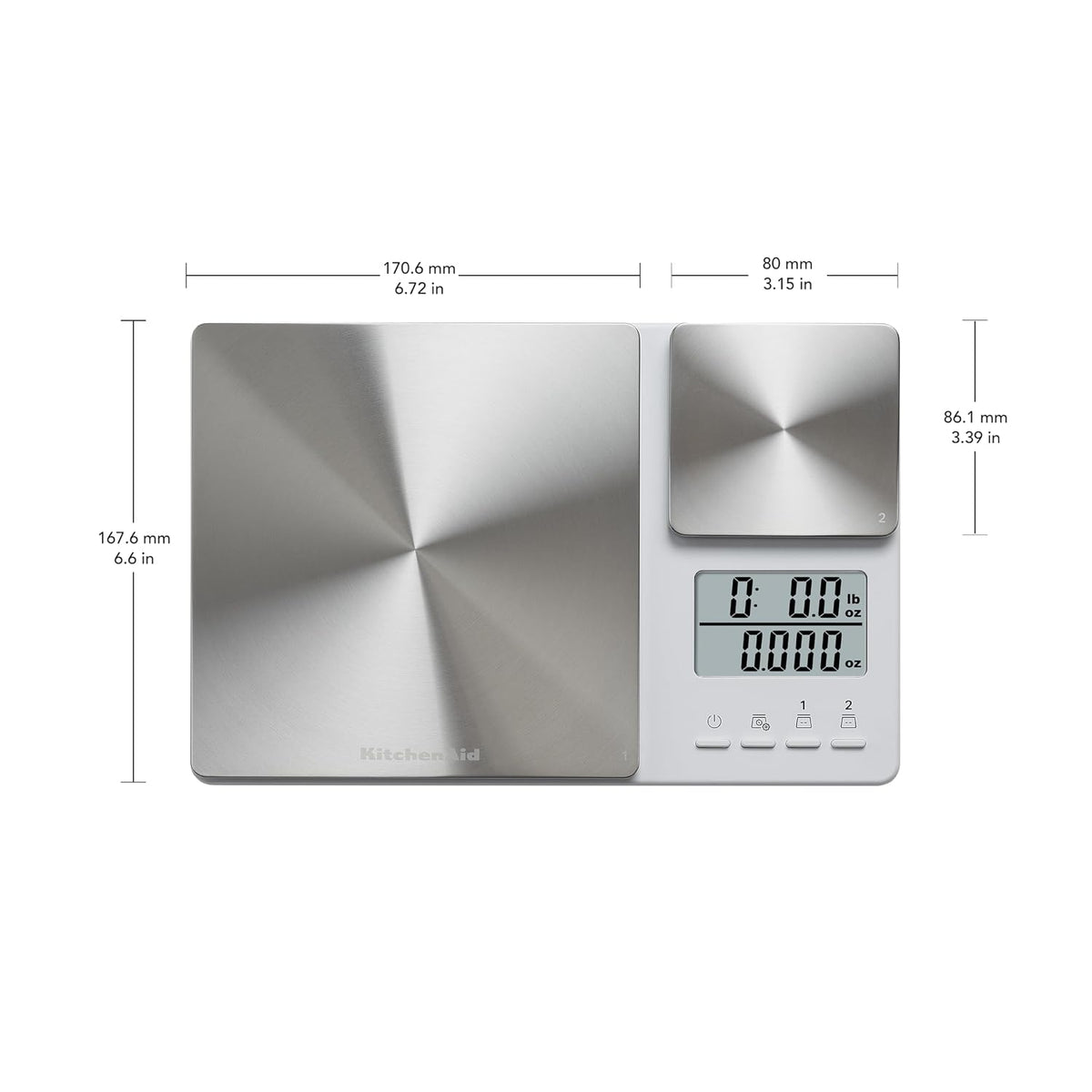 KitchenAid KQ909 Plataforma Dual Digital de Cocina y Balanza de Alimentos, Capacidad de 11 libras y Precisión de 16 oz, Blanca con Acero Inoxidable