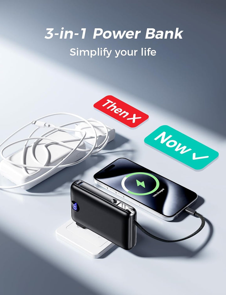 Sucrosey Cargador portátil de 50000 mAh con cable integrado y enchu...