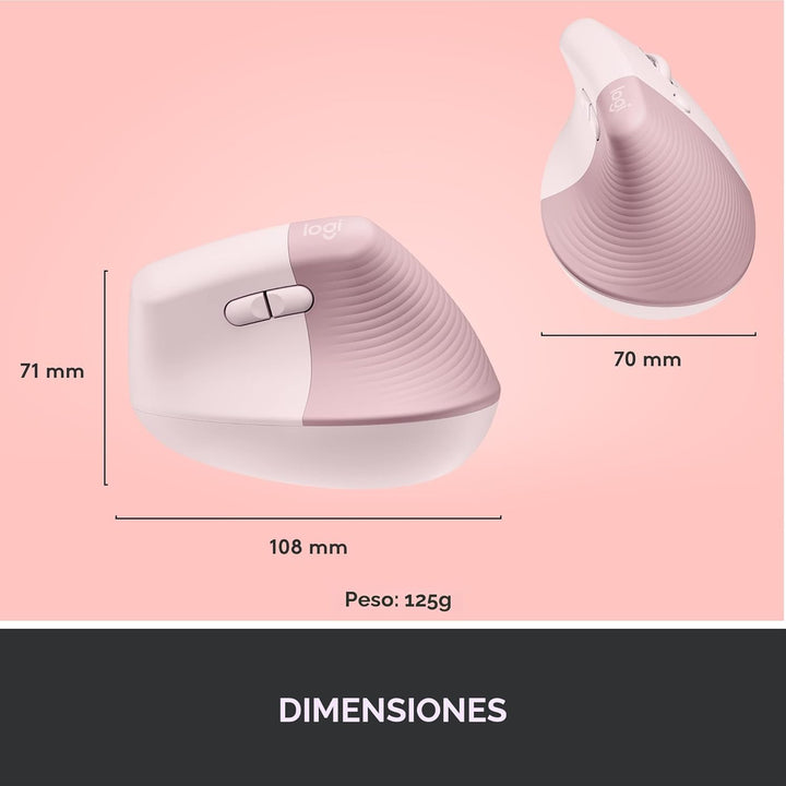 Logitech Lift - Mouse óptico, ergonómico y vertical, uso inalámbric...