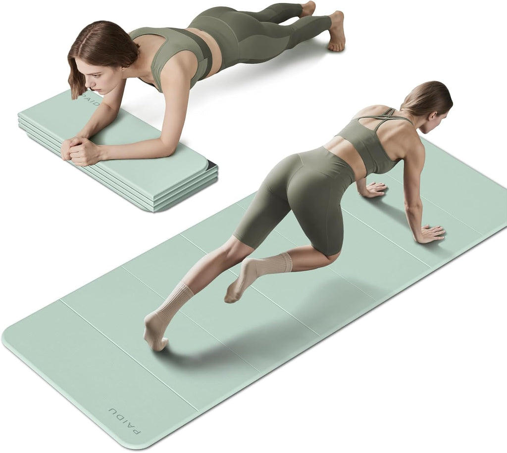 PAIDU Esterilla de yoga plegable para fitness, extra gruesa de 2/5 pulgadas (0.394 in) | TPE antideslizante certificado SGS | 75 x 26 pulgadas extra larga | portátil y fácil de almacenar | para yoga