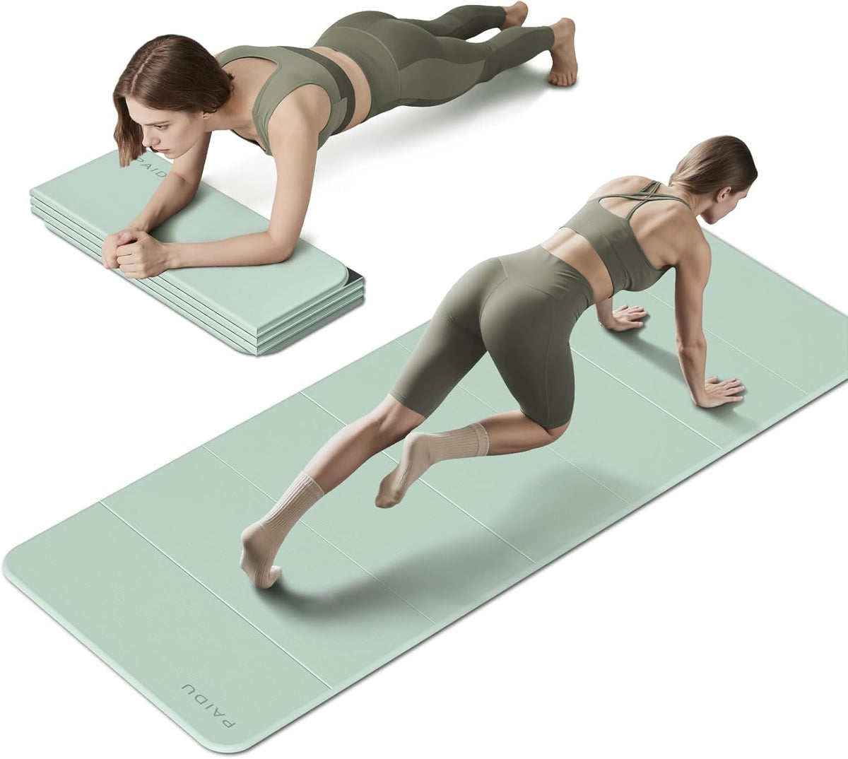 PAIDU Esterilla de yoga plegable para fitness, extra gruesa de 2/5 pulgadas (0.394 in) | TPE antideslizante certificado SGS | 75 x 26 pulgadas extra larga | portátil y fácil de almacenar | para yoga