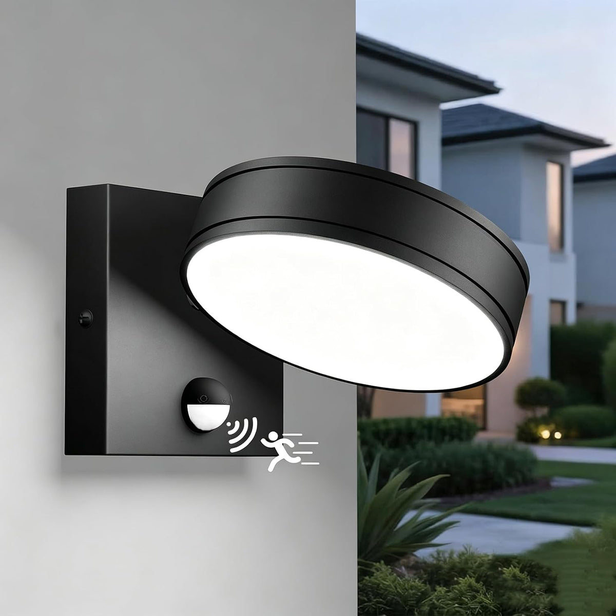 Lámpara Luces de pared para exteriores con sensor de movimiento, aplique de pared giratorio de 360°, 3000 K/4000 K/6000 K, luces LED cableadas para porche, accesorios de iluminación exterior
