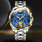 OLEVS Reloj mecánico de lujo clásico de moda para hombre, relojes impermeables de acero inoxidable de cuerda automática para hombre, esfera grande, con fecha de diamante, sin batería, reloj para