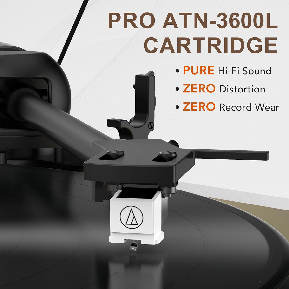 Seasonlife® Tocadiscos inalámbrico de entrada y salida, reproductor de vinilo de alta fidelidad con contrapeso ajustable y antideslizante, preamplificador de teléfono integrado, cartucho AT-3600L para