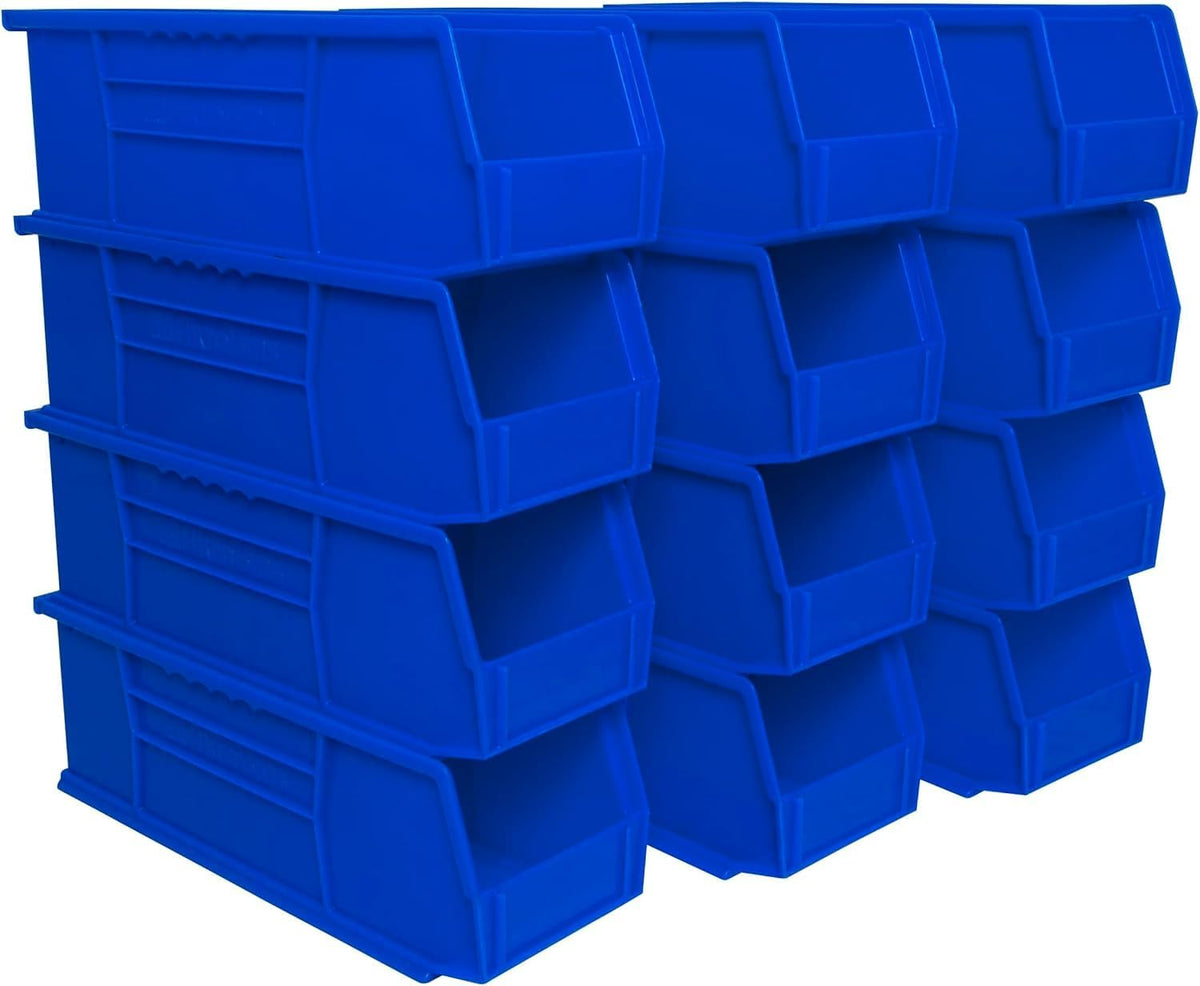 Akro-Mils 30234 AkroBins Contenedores de almacenamiento de plástico, contenedores apilables que ahorran espacio para garaje, despensa, organización de manualidades, 15 x 5 x 5 pulgadas, azul, paquete