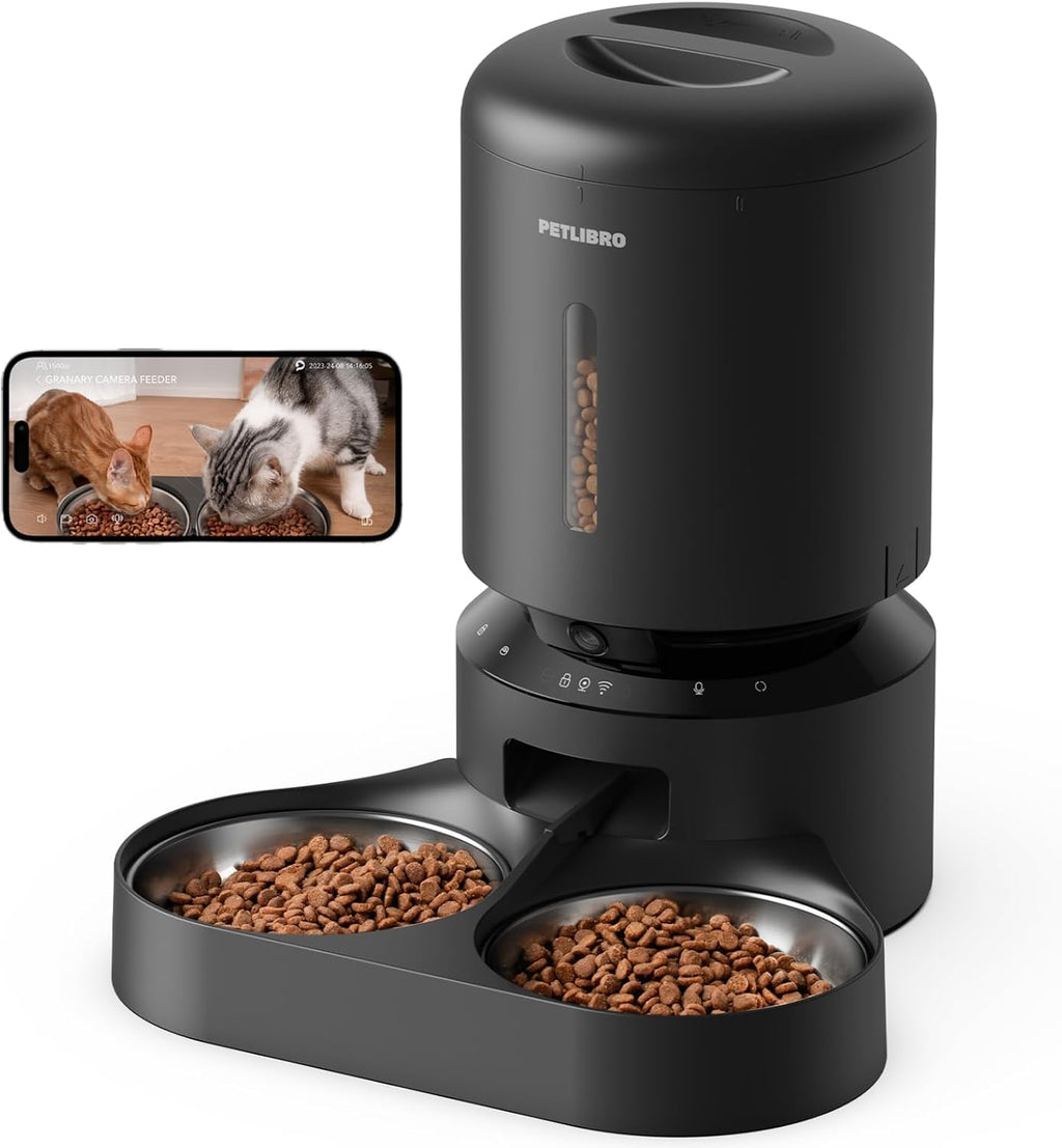 PETLIBRO Comedero automático para gatos con cámara para dos gatos, video HD 1080P con visión nocturna, alimentador WiFi 5G para mascotas con audio de 2 vías para gatos y perros