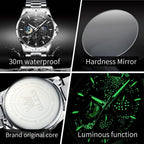 Reloj para Hombre OLEVS Esfera Cielo Estrellado Fase Lunar Lujo Negocios Analógico Cuarzo Clásico Casual Fecha Resistente al Agua Luminoso