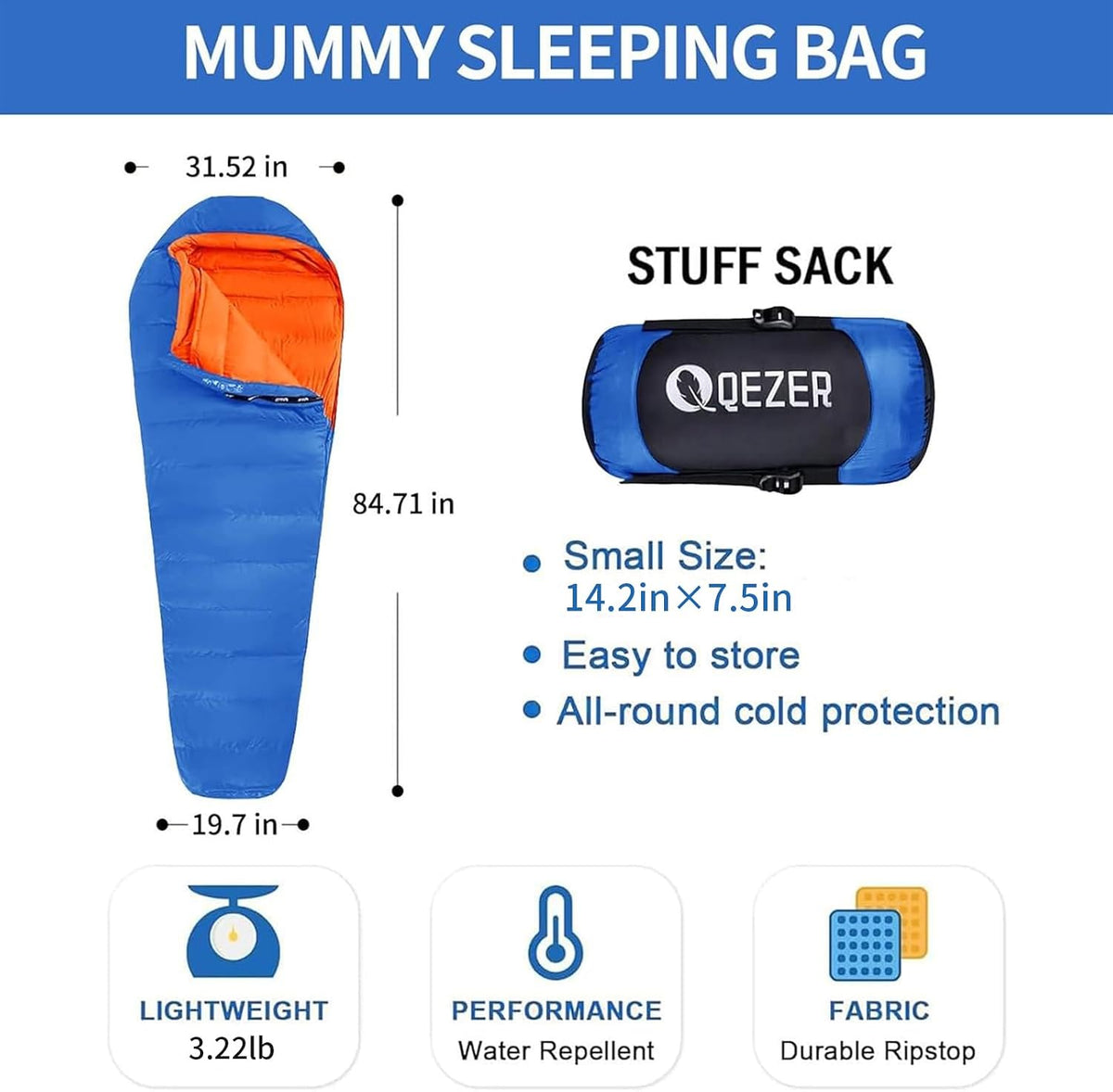 Mochila/Almohada de dormir Down Mummy para adultos, 600 Fill Power para senderismo