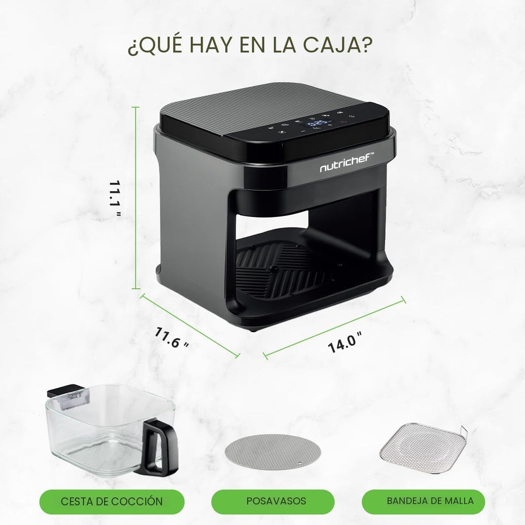 Nutrichef Freidora de aire de 5.8 cuartos | 8 en 1 modos de cocción preestablecidos | Cesta transparente para obtener los mejores resultados de cocción | Cocina camarones, bistec, papas fritas, alas