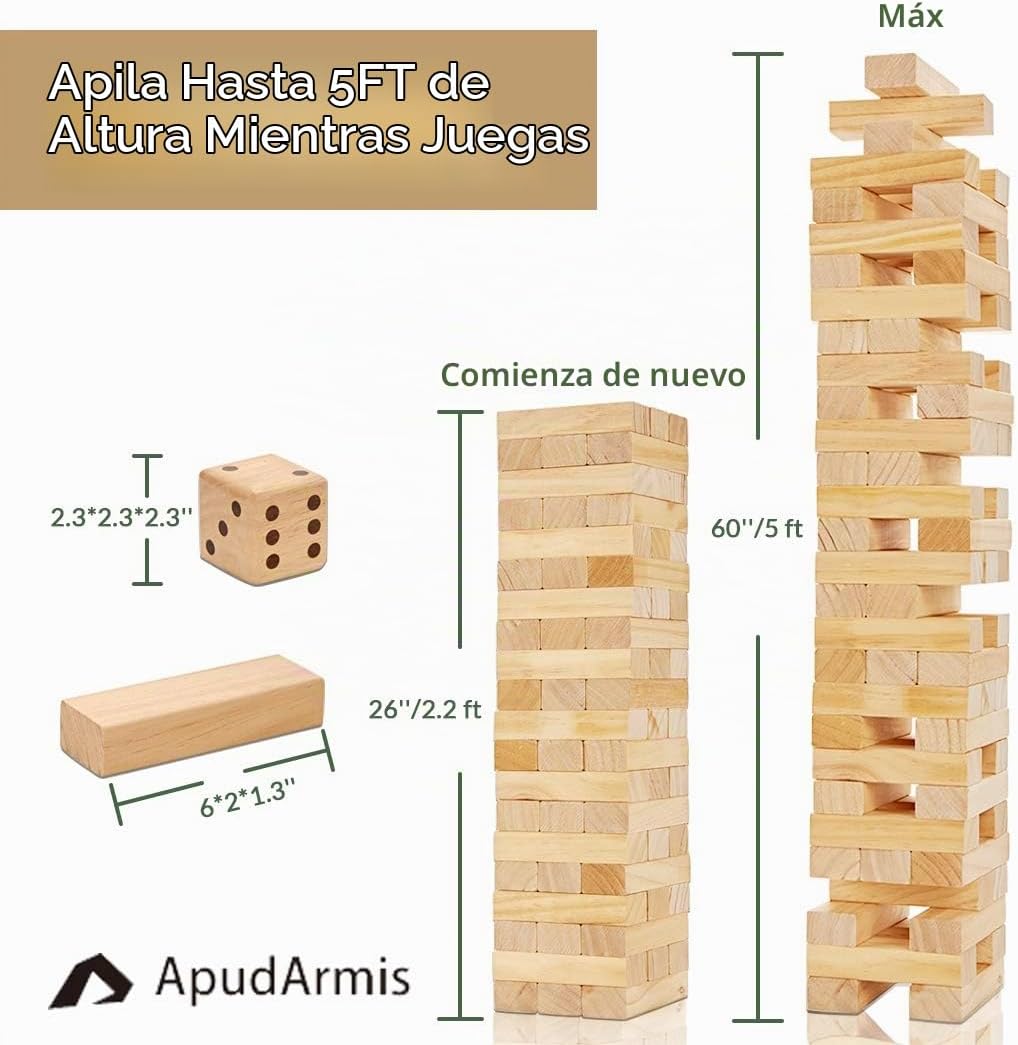 ApudArmis 60 piezas de torre de caída, apilamiento de madera de pino de 5