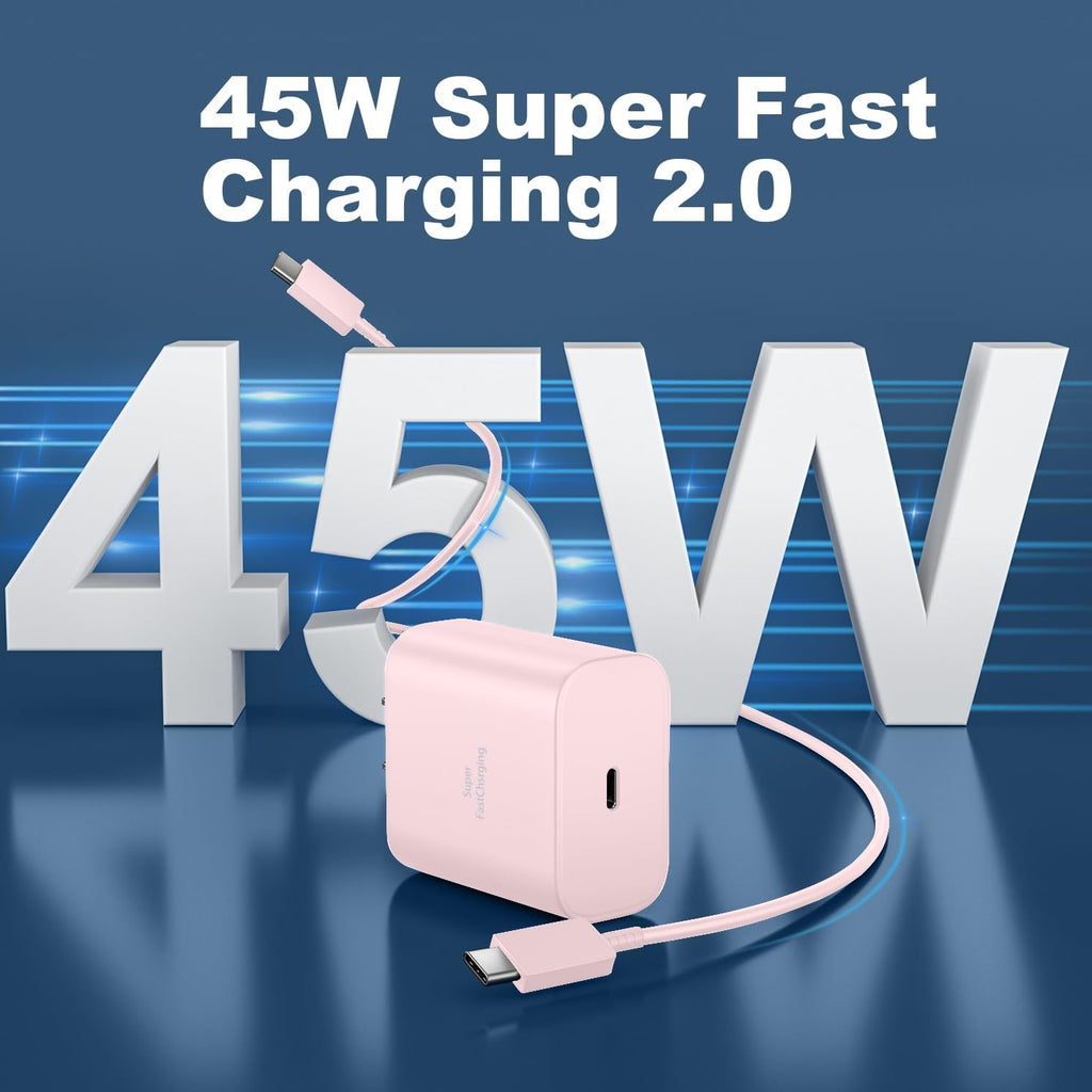 Cargador súper rápido USB-C de 45 W, bloque de carga de teléfono Android tipo C para Samsung Galaxy S26 S25 S24 S23 Ultra/S26 S25 S24 S23 S22 S21 S20/Note 10/20, cargador PPS con cable de 6.6 pies