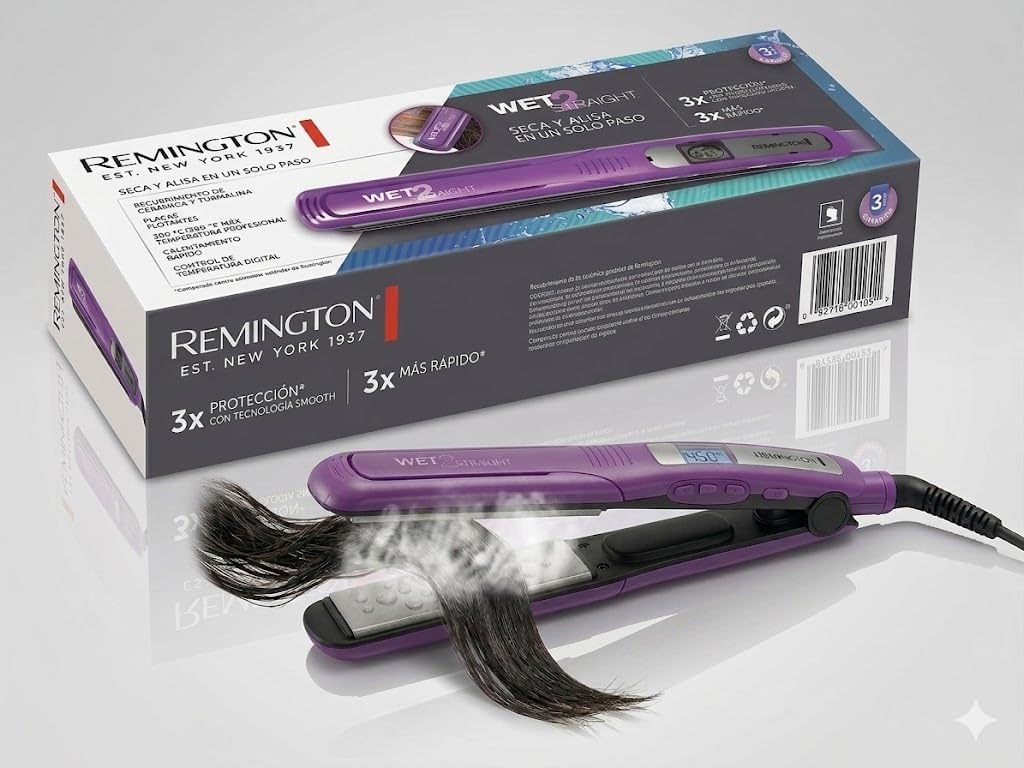 Remington Wet 2 - Plancha de pelo liso de 1 pulgada con placas de turmalina de cerámica