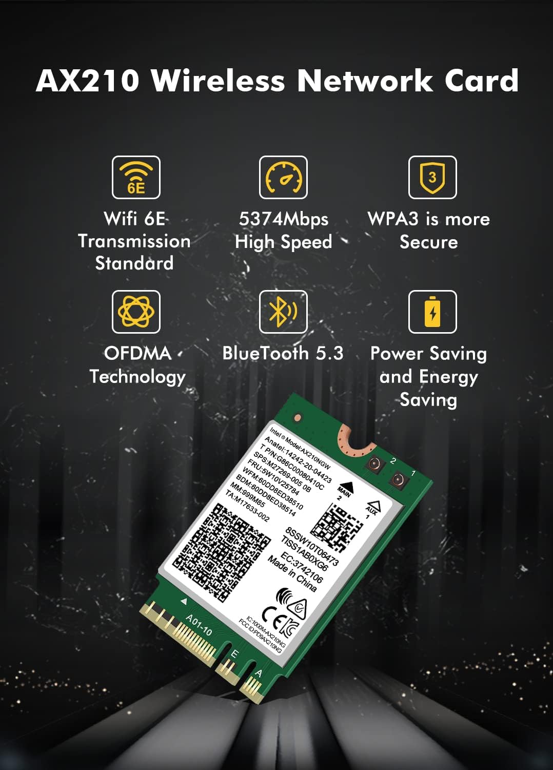 Tarjeta WiFi 6E Intel AX210 NGW Bluetooth 5.3 Adaptador de Red Tri-...