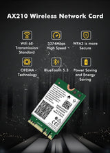 Tarjeta WiFi 6E Intel AX210 NGW Bluetooth 5.3 Adaptador de Red Tri-...