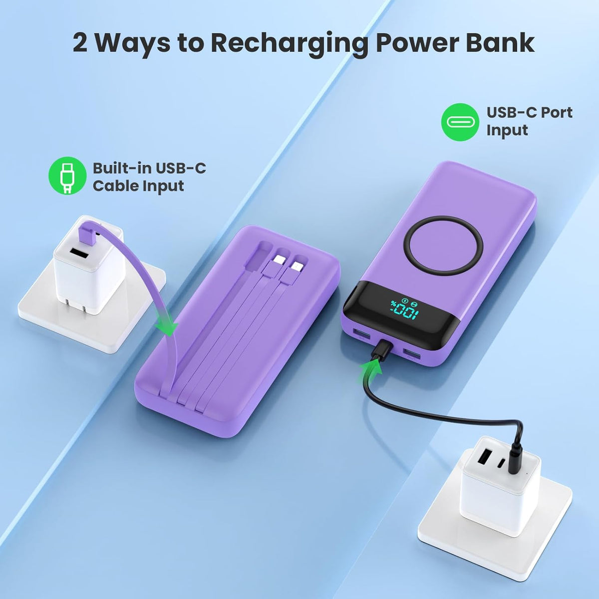 Cargador portátil inalámbrico de 40800 mAh para iPhone con 3 cables...