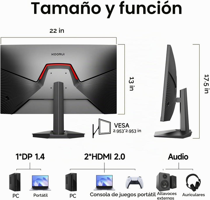 KOORUI Monitor para juegos de 24.5 pulgadas FHD 240Hz HDR 400 1ms G...