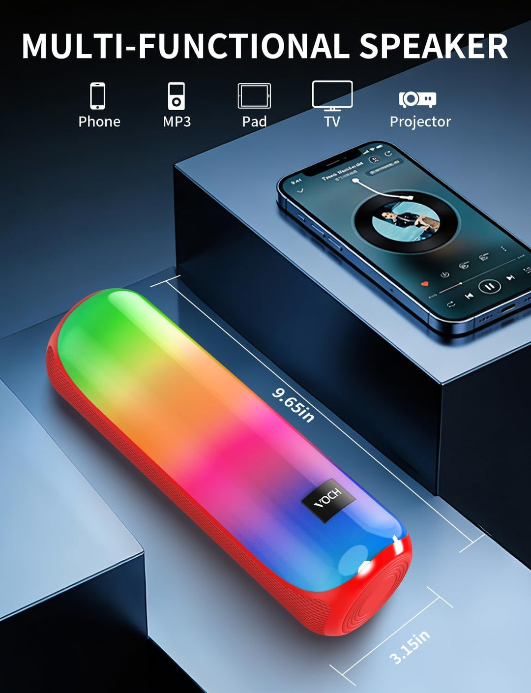VOCH Altavoz Bluetooth 5.3 con luz RGB, altavoz inalámbrico portáti...