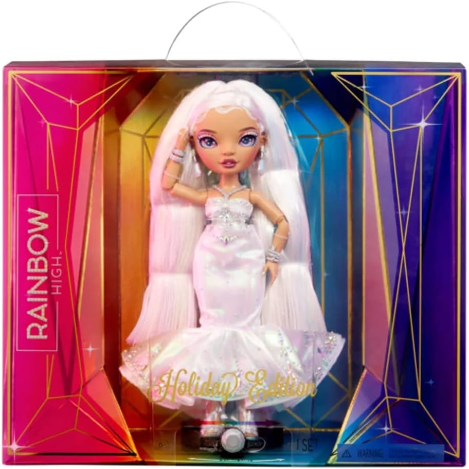 Muñeca Roxie Rainbow High de edición navideña 2022 con pelo multicolor y vestido iridiscente, gran regalo