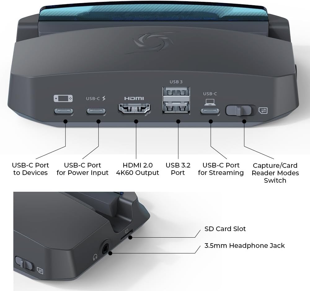 AVerMedia Base para cubierta de vapor con HDMI 4K a 60Hz, carga USB C, duplicación de pantalla, captura de video para Switch, Steam Deck, ROG Ally, Legion Go, MSI Claw, iPhone, iPad - X'TRA GO GC515